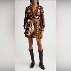 FARM RIO Tapestry Garden long sleeve wrap dress XS